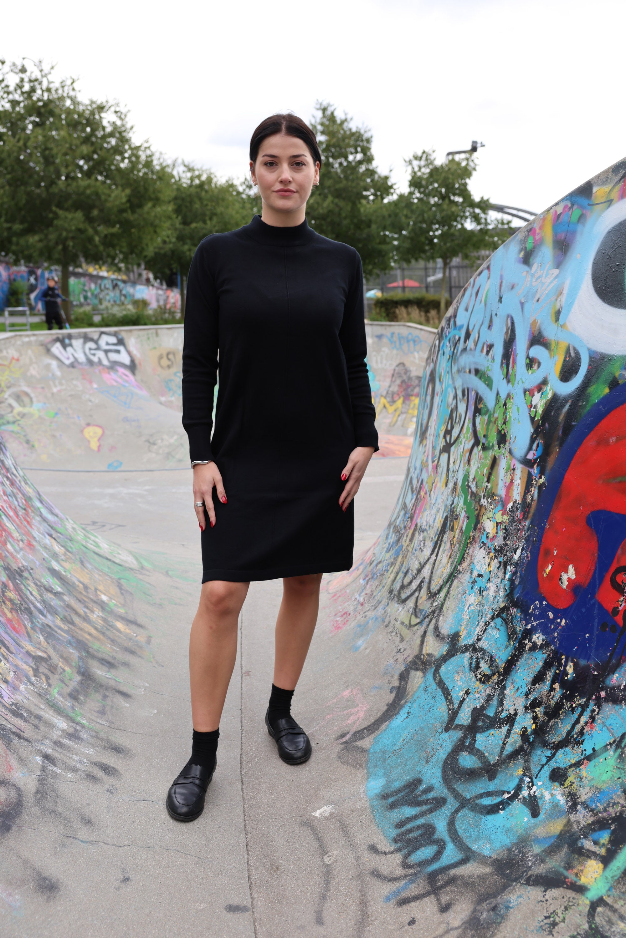 Mela wear Basic Feinstrick Kleid HARLEEN für Frauen aus GOTS-Zertifizierter Bio-Baumwolle in Schwarz