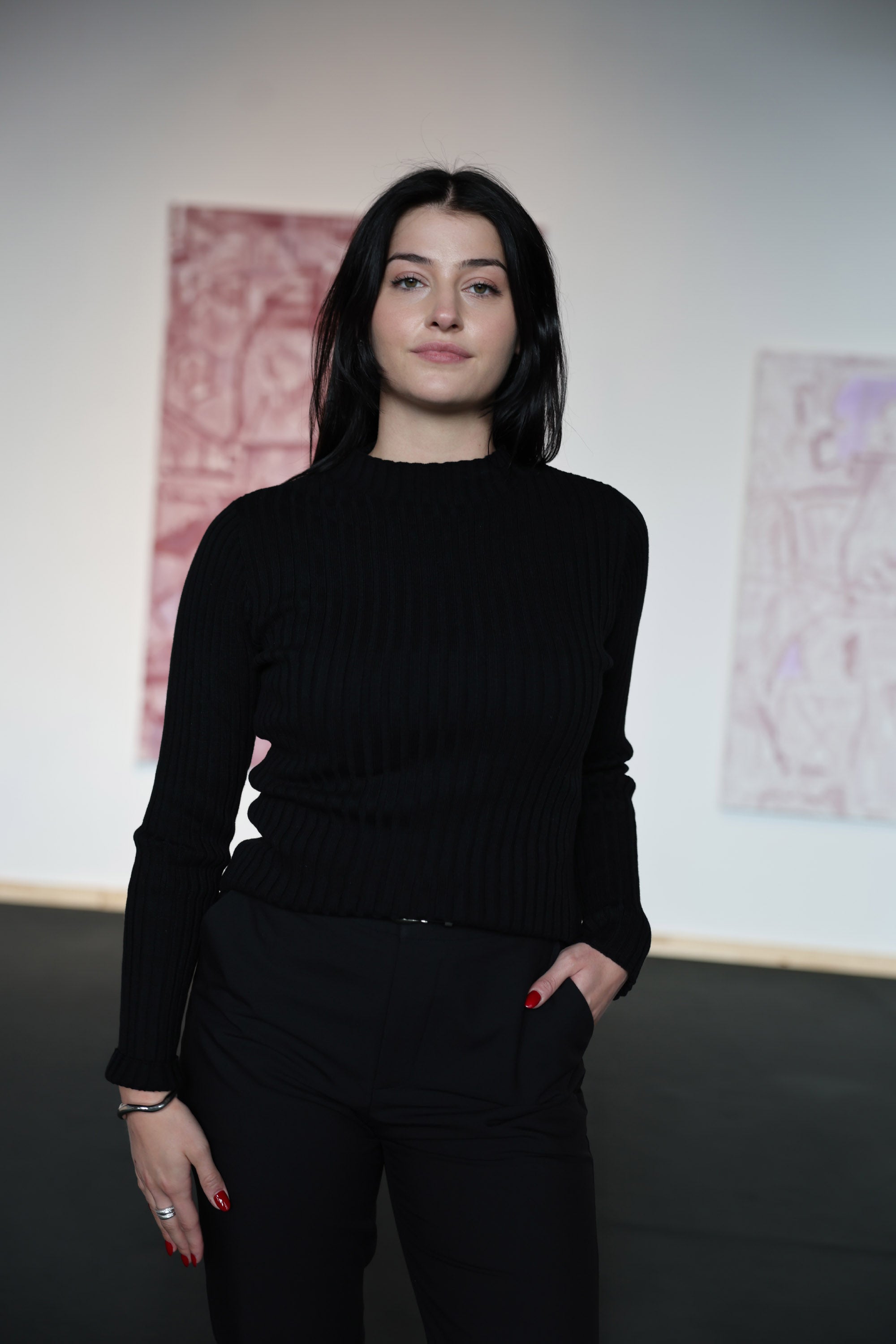 Mela Wear Strickpullover NAMARI in Schwarz für Frauen aus Bio-Baumwolle gerippt